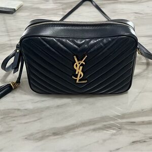 Authentic Yves Saint Laurent blue marine leather camera bag